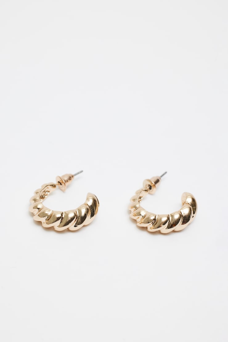 3 Pack Textured Hoop Earrings YELLOW - Image 3