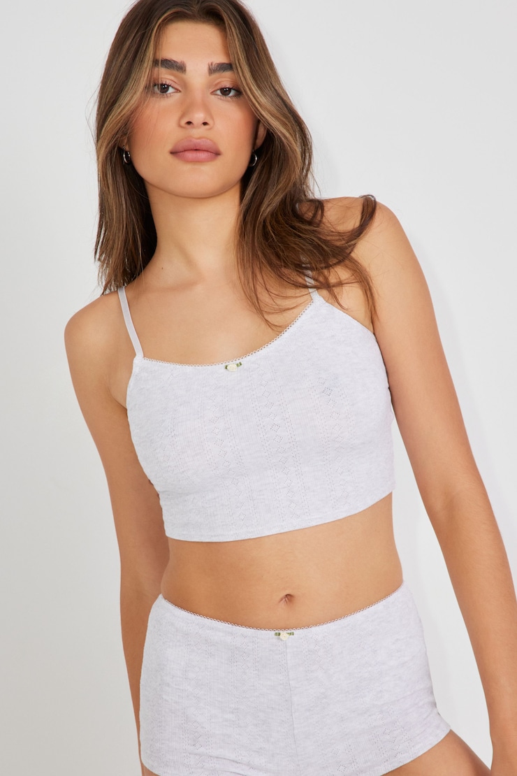 Cropped Pointelle Cami Gray - Image 3