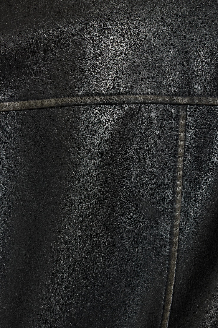 Washed Faux Leather Biker Jacket Black - Image 6