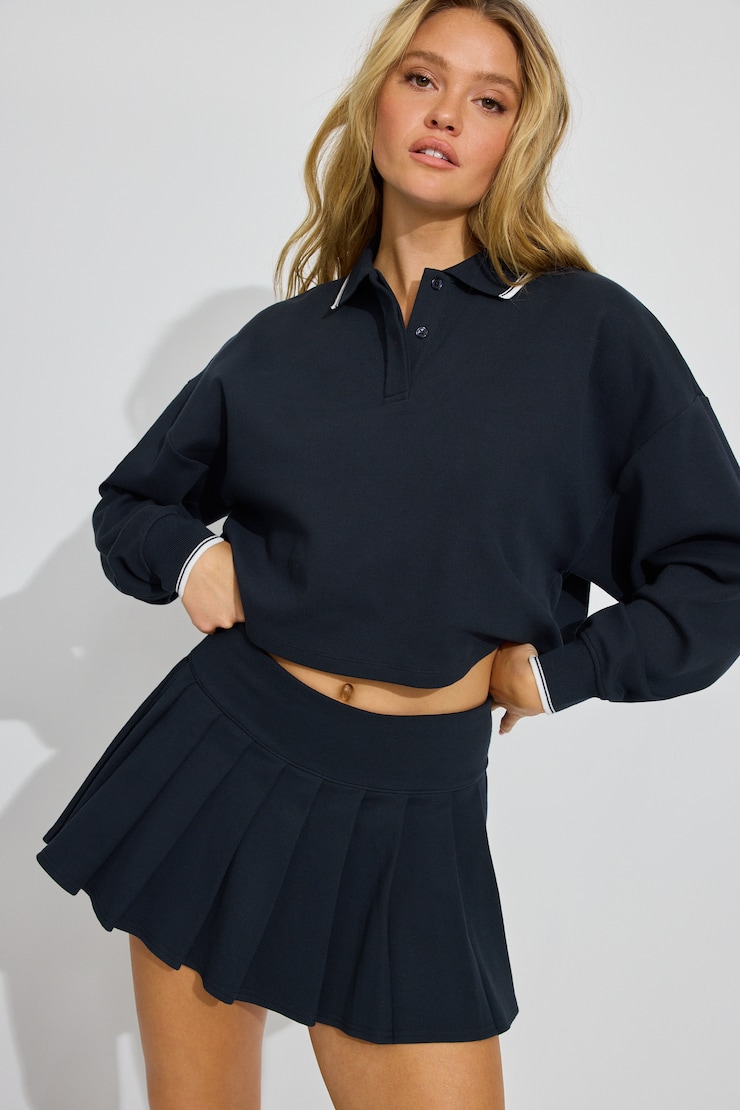 Pique Pleated Active Skort Navy