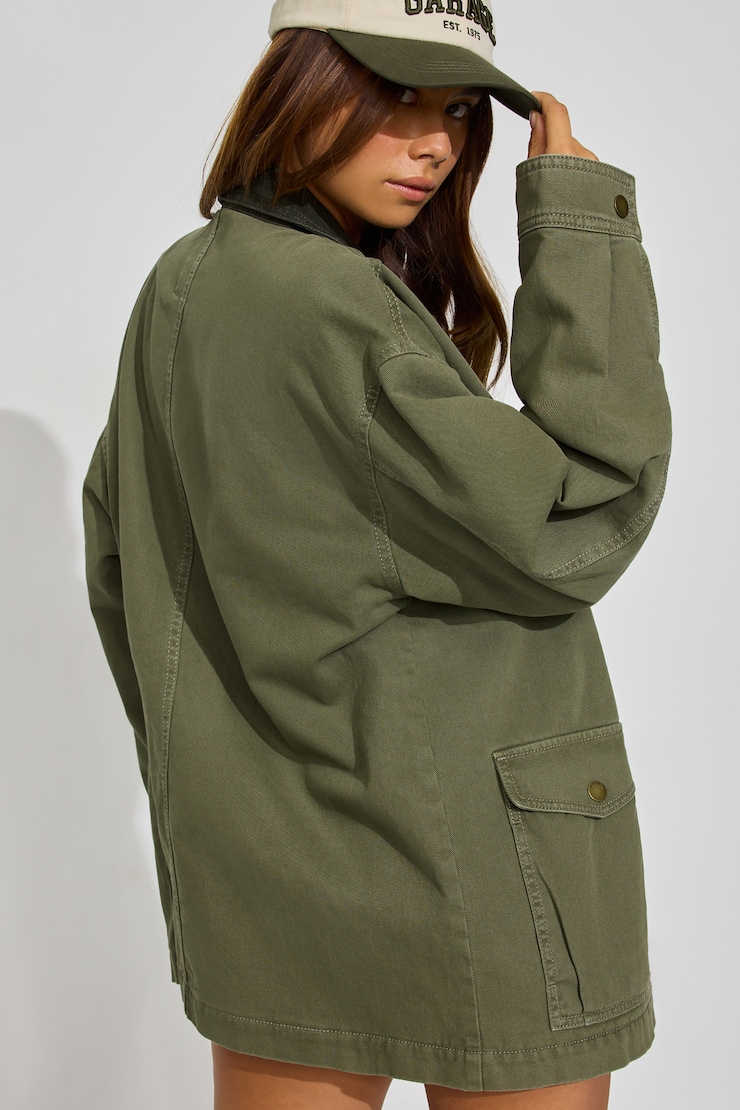 Long Twill Field Jacket Green - Image 3