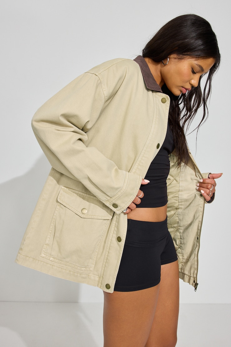 Long Twill Field Jacket Beige - Image 2