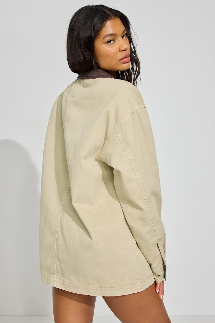 Long Twill Field Jacket Beige - Image 3