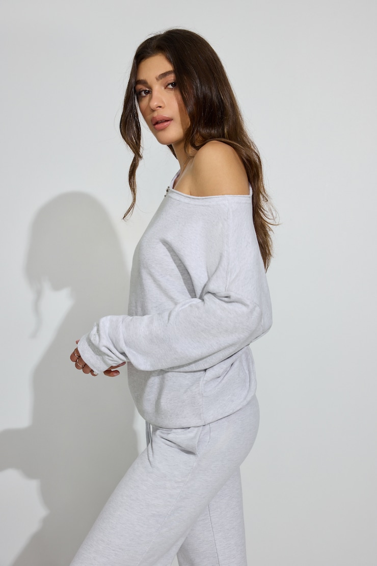 SoftTerry Off Shoulder Sweatshirt GREYS - Image 3