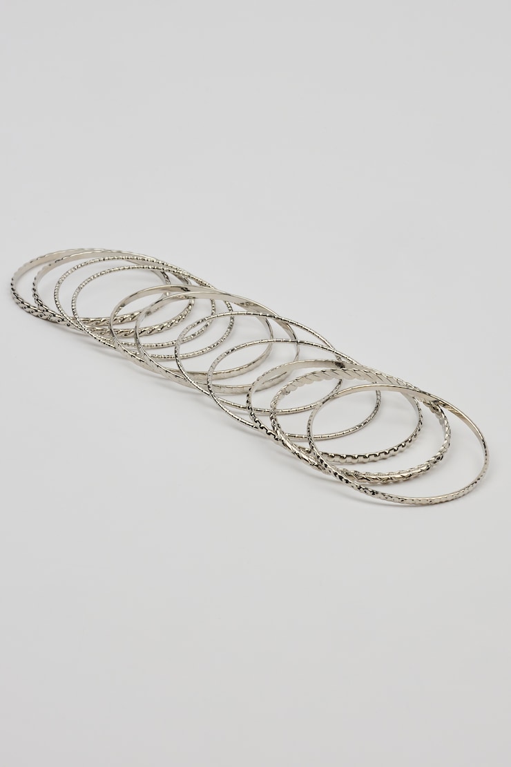 Set of 11 Textured Bangles GREY - Image 5