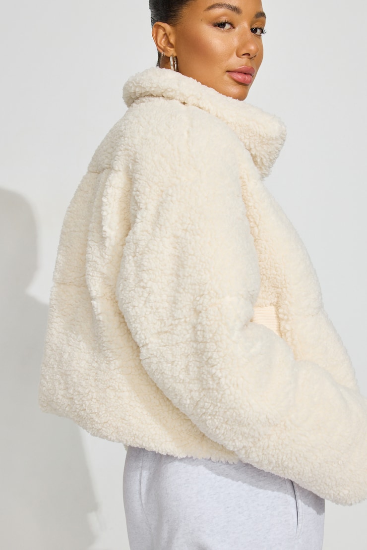 Sherpa Puffer Jacket Beige - Image 3