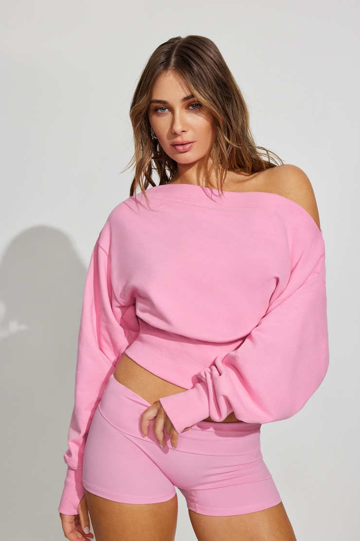 SoftTerry Rib Off Shoulder Sweater PINK