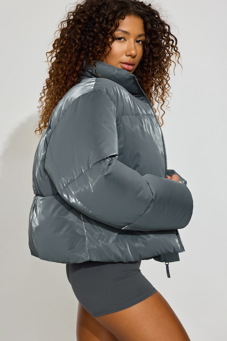 Shiny Puffer Jacket Gray - Image 3
