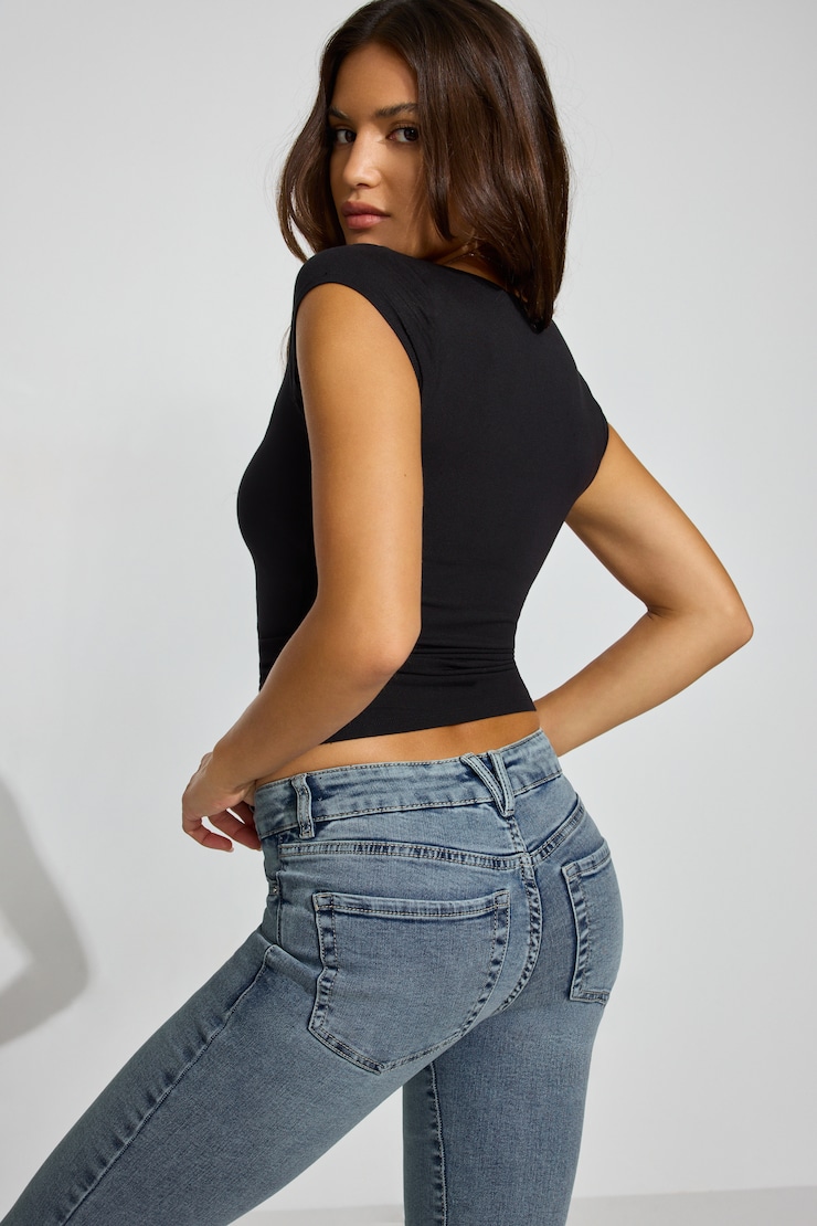 Smooth Open Neck Tee Black - Image 3