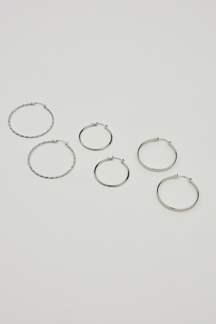 3 Pack Smooth & Textured Hoop Earrings Gray - Image 2
