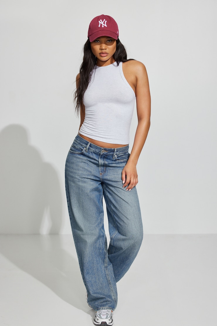 High Neck Cotton Tank Top Gray - Image 2