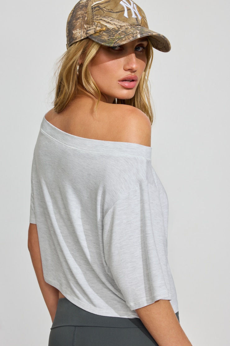Wide Boat Neck Banded Tee Grey - Image 3