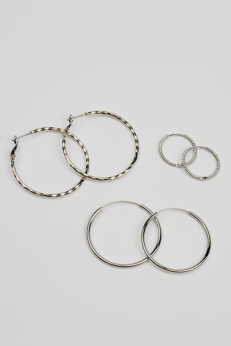 6 Pack of Mini Studs & Thin Hoop Earrings Gray - Image 3