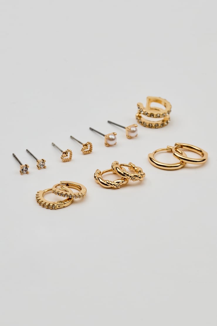 13 Pack of Gem, Hoop & Cuff Earrings White - Image 2