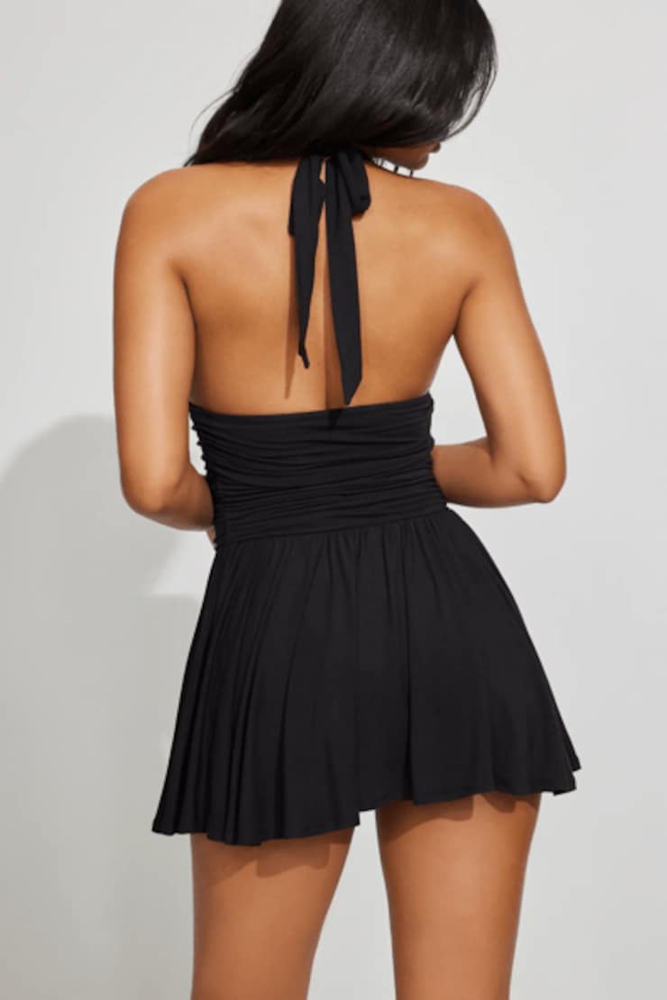 Plunge Halter Fit & Flare Dress Black - Image 3